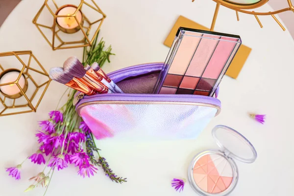 Makeup Bag Decorative Cosmetics Flower Dressing Table — Stock Photo, Image