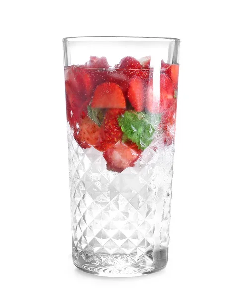 Glas Verse Aardbeien Mojito Cocktail Witte Achtergrond — Stockfoto