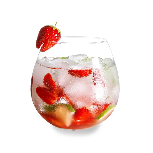 Glass Fresh Strawberry Mojito Cocktail White Background — Stock Photo, Image