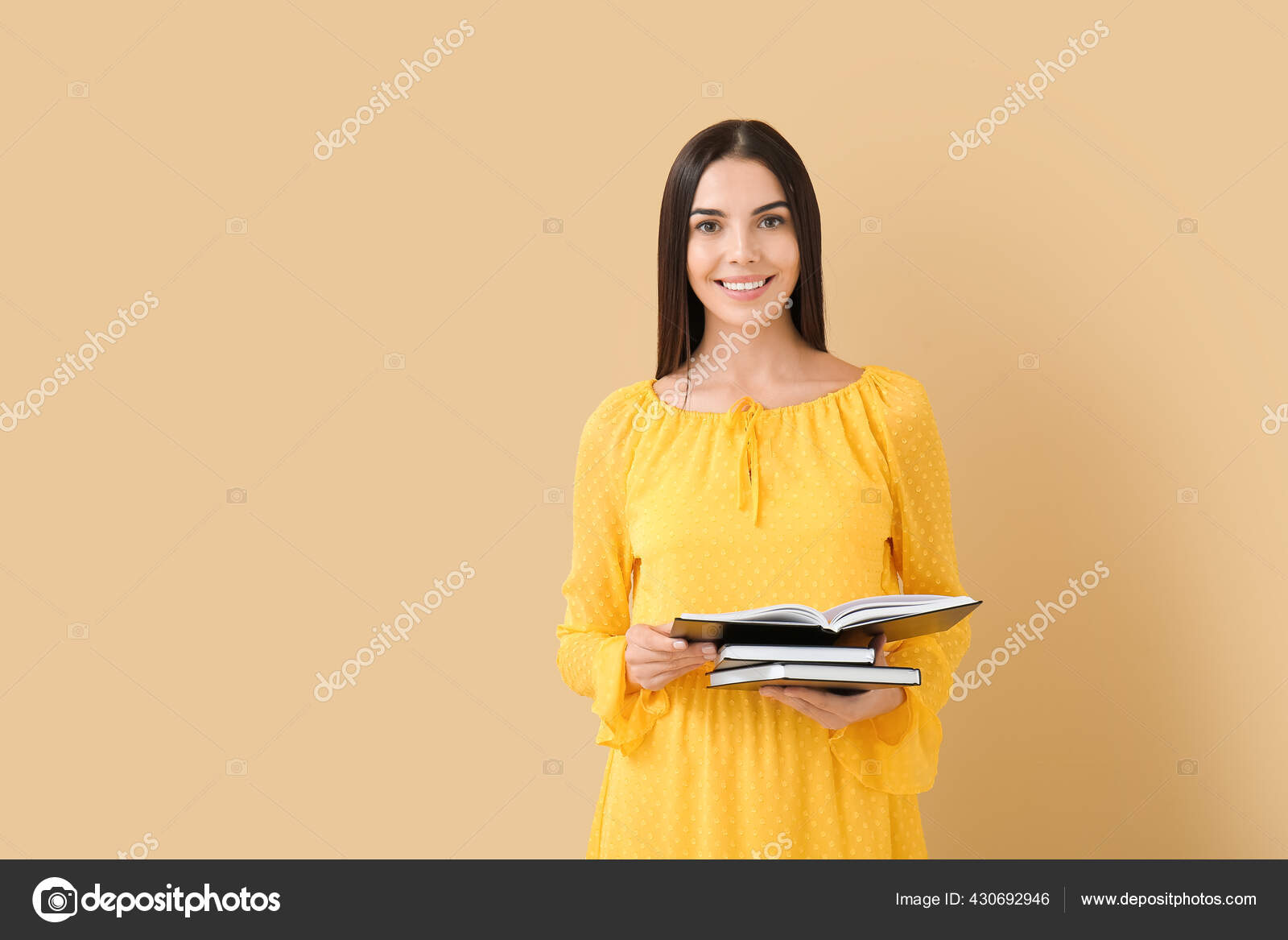 Young Woman Books Color Background Stock Photo by ©serezniy 430692946
