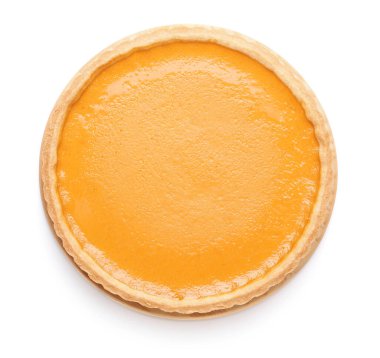 Beyaz arka planda lezzetli balkabağı turtası, üst manzara