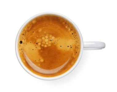 Beyaz arka planda bir fincan sıcak espresso