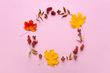 Renkli arkaplanda sonbahar yapraklarından yapılmış çerçeve