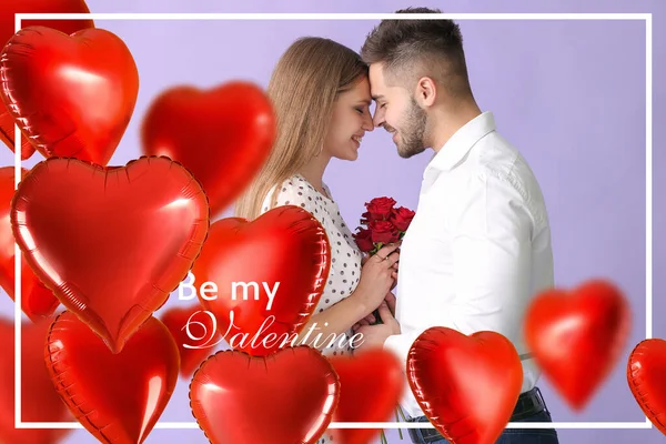 Hermosa Tarjeta Felicitación Para Día San Valentín Con Feliz Pareja —  Fotos de Stock