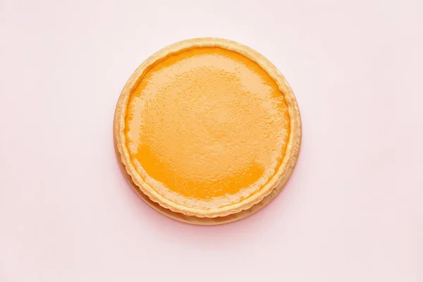 Tasty Pumpkin Pie Color Background Top View — Stock Photo, Image