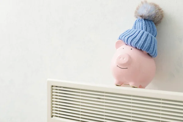 Κουμπαράς Και Καπέλο Στο Ψυγείο Έννοια Της Εποχής Θέρμανσης — Φωτογραφία Αρχείου