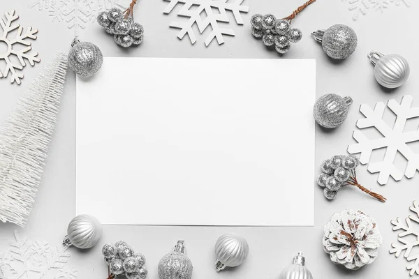 Beautiful Christmas Composition Blank Card Light Background — Stock Photo, Image