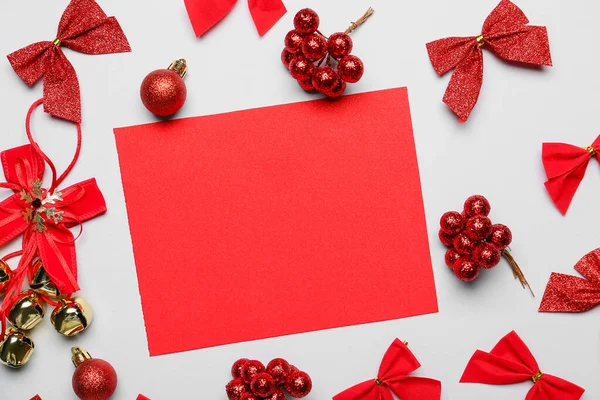 Krásné Vánoční Složení Prázdnou Kartou Světlém Pozadí — Stock fotografie