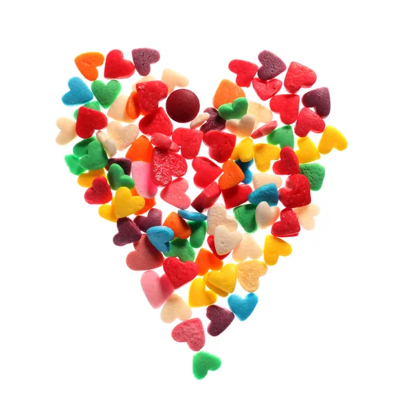 Heart Made Sweet Colorful Sprinkles White Background — Stock Photo, Image