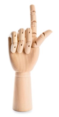 Tahta el beyaz arka planda L harfini gösteriyor. İşaret dili alfabesi