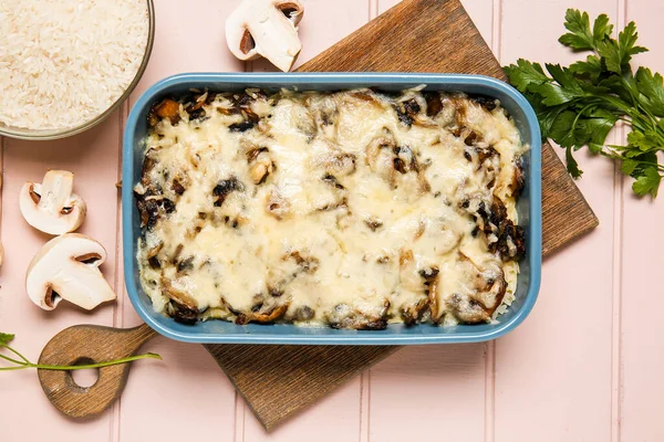 Baking Dish Tasty Rice Casserole Table — Stock Photo, Image