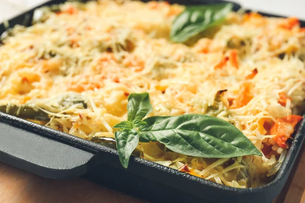 Baking Dish Tasty Rice Casserole Table Closeup — Stock Photo, Image