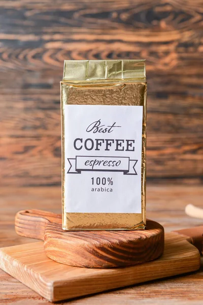 Pack Met Koffie Houten Ondergrond — Stockfoto