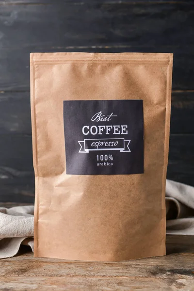 Bag Coffee Powder Wooden Background — Stock Photo, Image