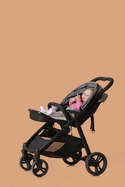 Cute Funny Baby Stroller Color Background — Stock Photo, Image
