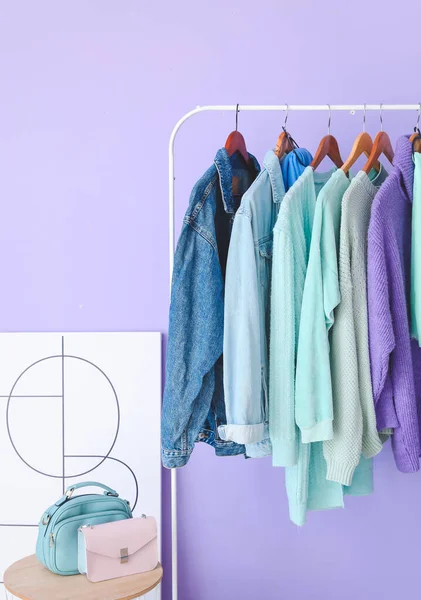 Rack Autumn Clothes Interior Modern Room — Stock Photo, Image