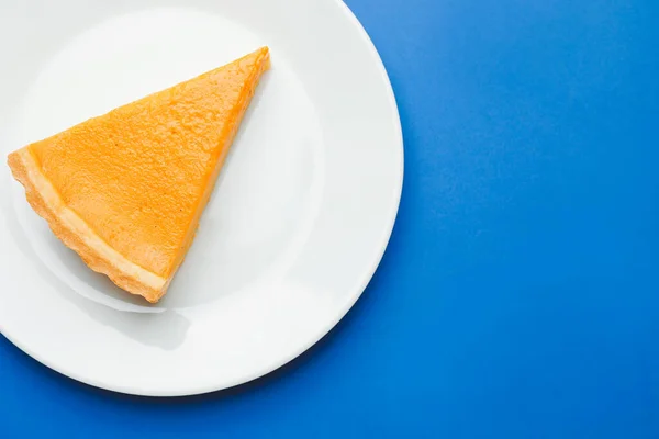 Plate Slice Tasty Pumpkin Pie Color Background — Stock Photo, Image