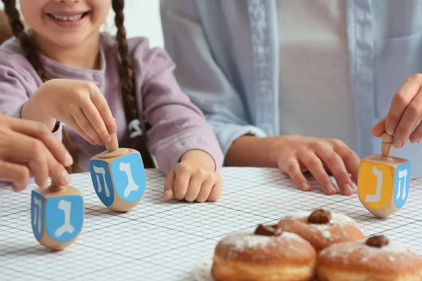 Happy Family Celebrating Hannukah Home Closeup — Stock Photo, Image