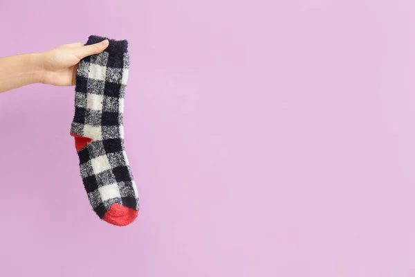 Hand Warm Sock Color Background — Stock Photo, Image