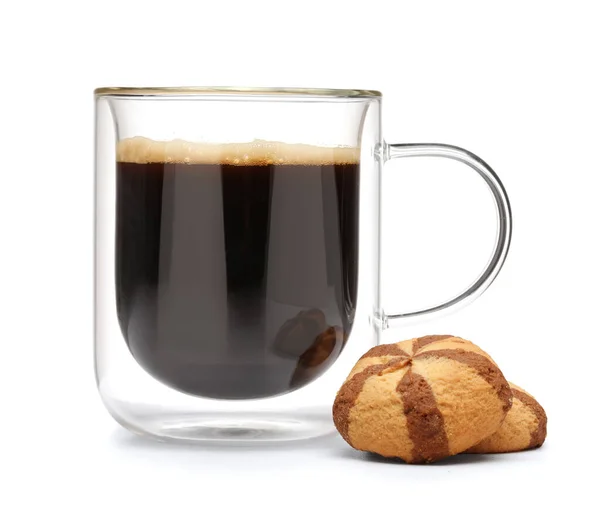 Cup Hot Espresso Cookies White Background — Stock Photo, Image