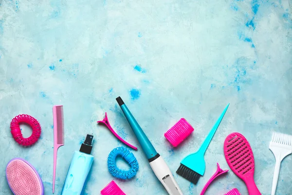 Set Hairdresser Tools Color Background — Stock Photo, Image