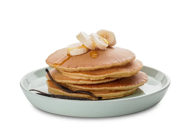 Deliciosos Panqueques Plátano Sobre Fondo Blanco — Foto de Stock