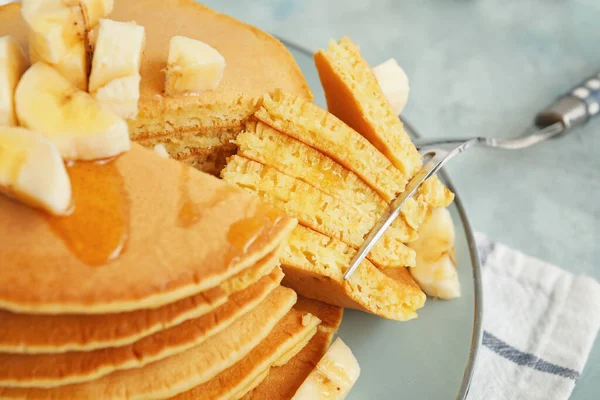 Tasty Banana Pancakes Plate Closeup — Stock Photo, Image