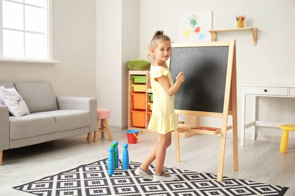 Cute Little Girl Blackboard Kindergarten — Stock Photo, Image