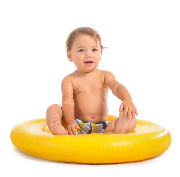 Cute Baby Boy Inflatable Ring White Background — Stock Photo, Image