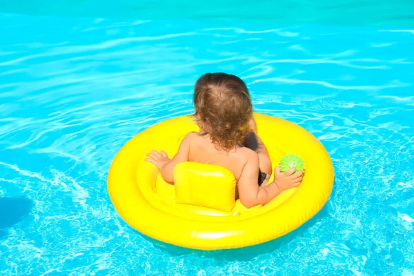 Cute Baby Boy Inflatable Ring Swimming Pool — Stock Photo, Image