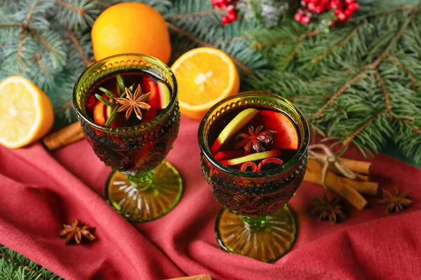 Glasses Tasty Mulled Wine Color Background — Stock Photo, Image