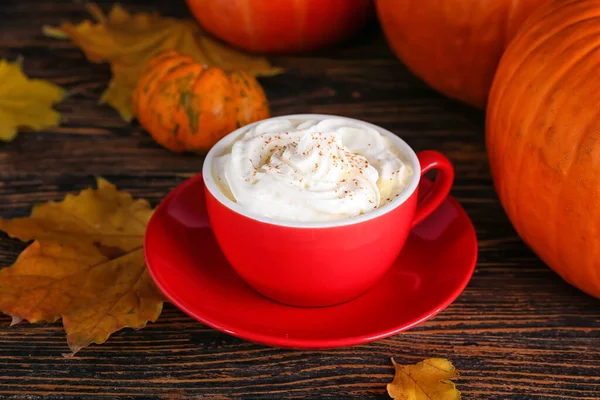 Cup Pumpkin Cappuccino Table — Stock Photo, Image