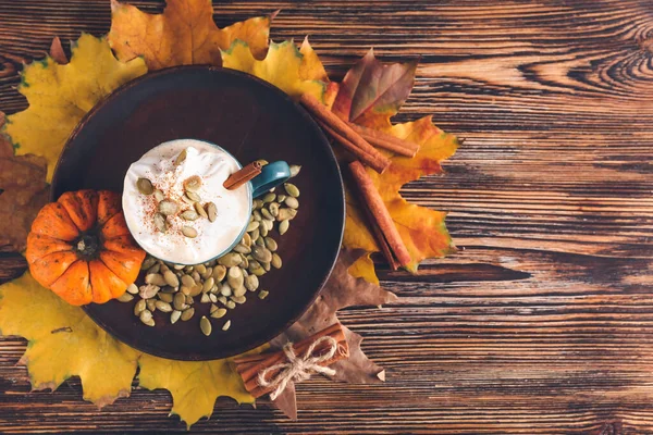 Cup Pumpkin Cappuccino Table — Stock Photo, Image