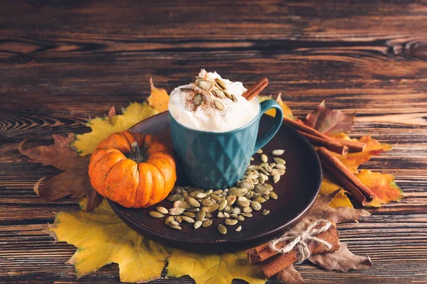 Cup Pumpkin Cappuccino Table — Stock Photo, Image