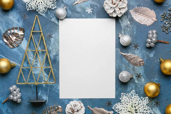Beautiful Christmas Composition Blank Card Color Background — Stock Photo, Image