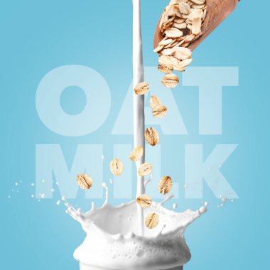 Renkli arka planda yulaf sütü sıçraması