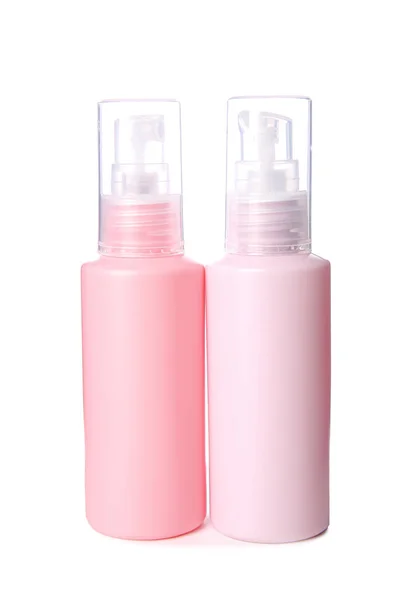 Set Reiseflaschen Mit Körperpflege Kosmetik Auf Weißem Hintergrund — Stockfoto