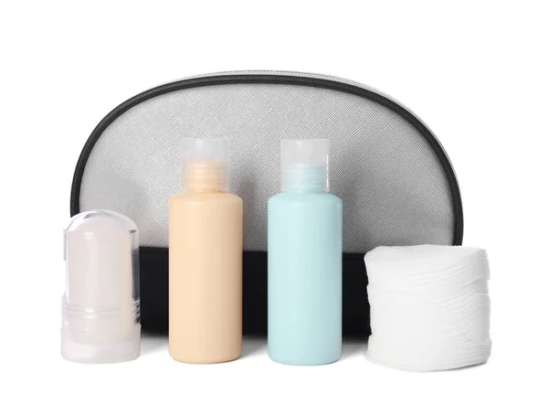 Cosmetische Tas Reisflessen Cosmetische Producten Witte Achtergrond — Stockfoto