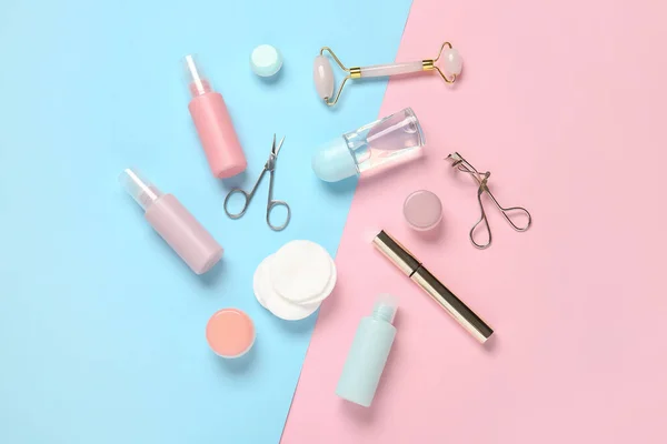Travel Cosmetics Kit Color Background — Stock Photo, Image