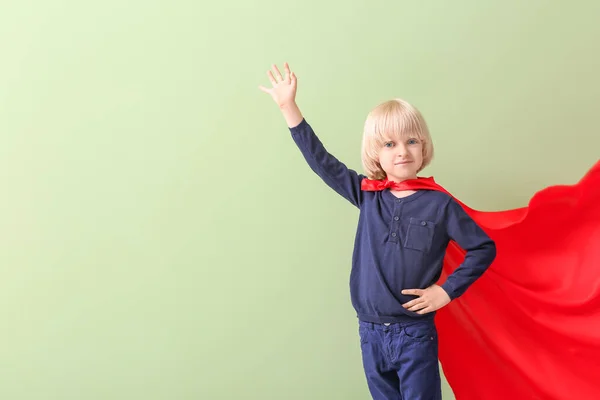 Little Boy Dressed Superhero Color Background — Stock Photo, Image