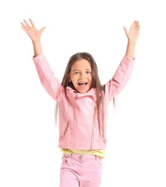 Niña Feliz Sobre Fondo Blanco —  Fotos de Stock