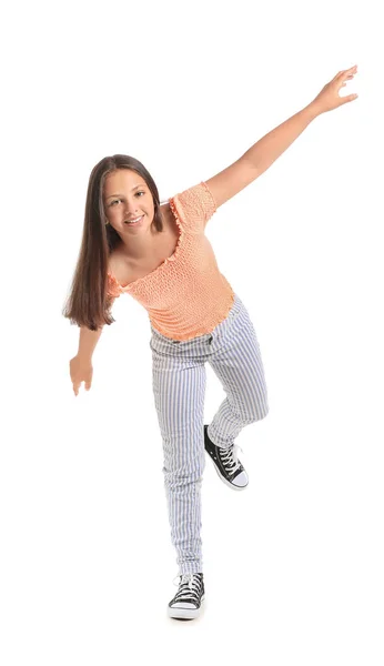 Menina Adolescente Bonito Fundo Branco — Fotografia de Stock