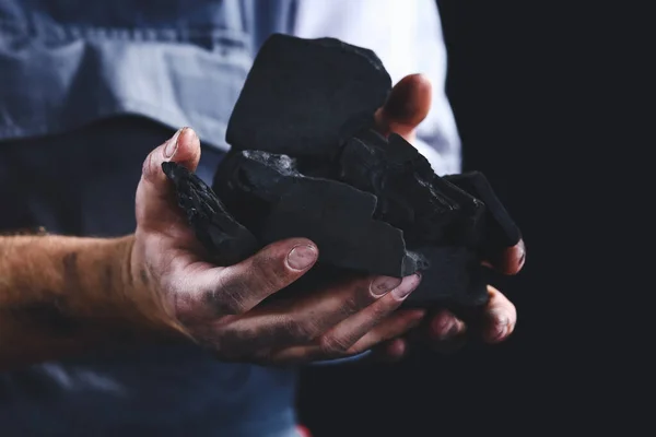 Miner Man Coal Dark Background Closeup — Stock Photo, Image