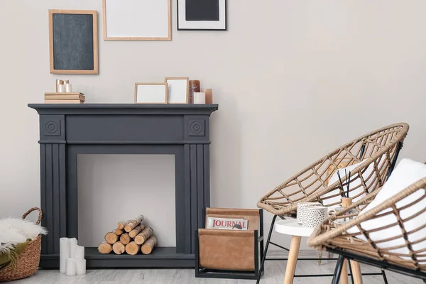 Interior Modern Living Room Fireplace — Stock Photo, Image