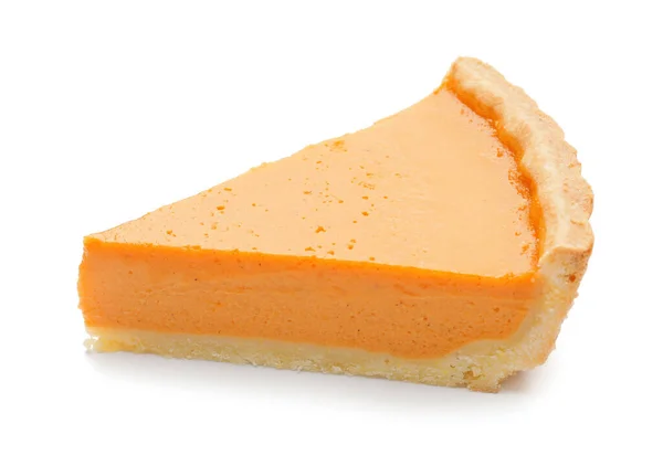 Slice Tasty Pumpkin Pie White Background — Stock Photo, Image
