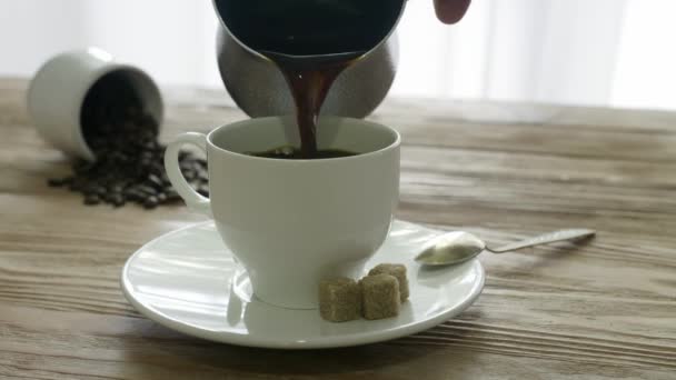 Uomo Che Caffè Caldo Casa Primo Piano — Video Stock