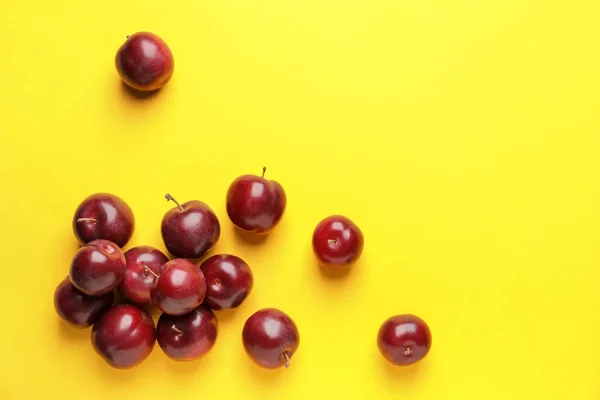 Fresh Ripe Plums Color Background — Stock Photo, Image