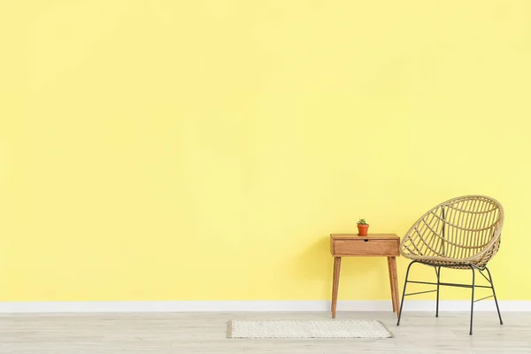 Stylish Armchair Table Color Wall — Stock Photo, Image