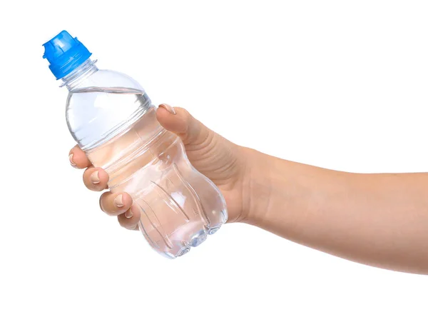 Жіноча Рука Пляшка Води Білому Тлі — стокове фото