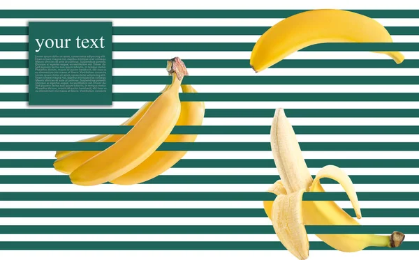Plátanos Maduros Sobre Fondo Rayado Con Espacio Para Texto — Foto de Stock